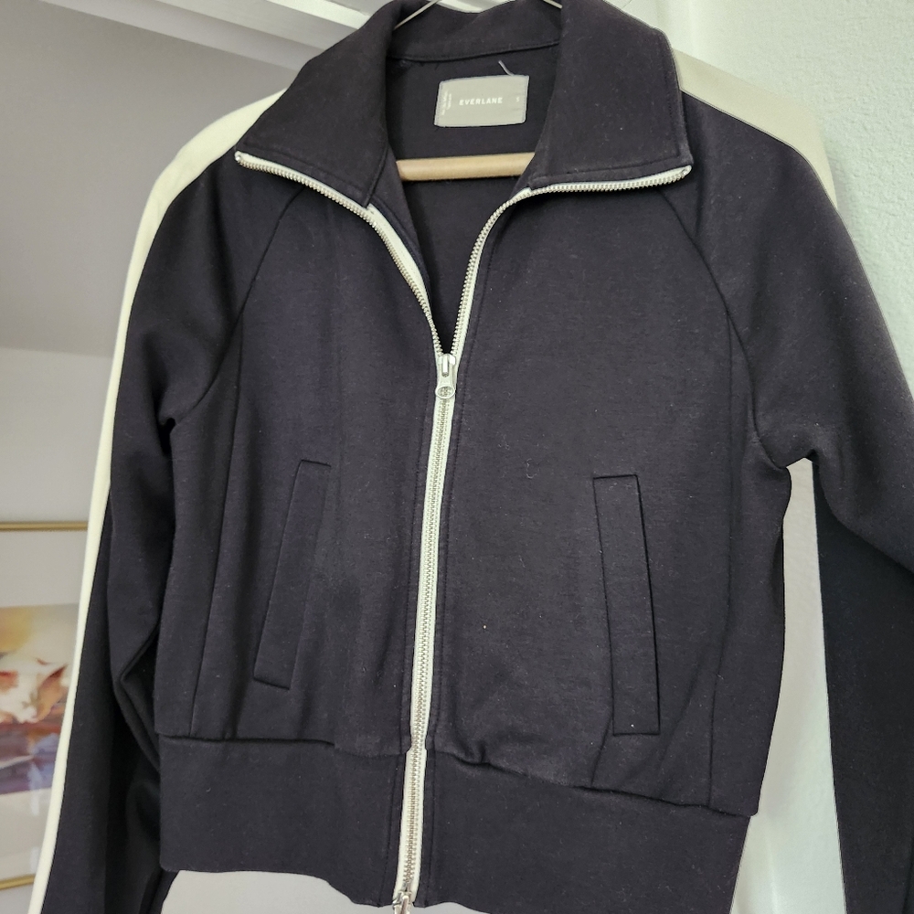 Everlane Dream Ponte Black Jacket with Stripe